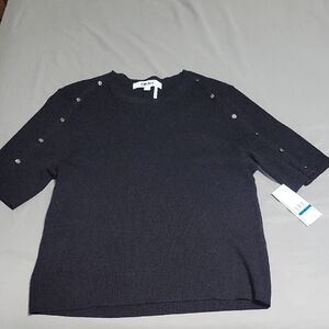 NWT DKNY Black Knit Top with Button Accents